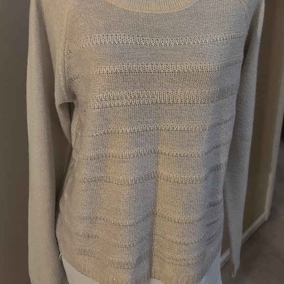 AB Studio Beige Sweater with Sparkles & Silky Under Shirt XL - Picture 2 of 5